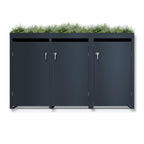 Metzler Mülltonnenbox mit Pflanzdach | 3er | massiv & rostfrei | 3x 240l | RAL7016 Anthrazitgrau matt