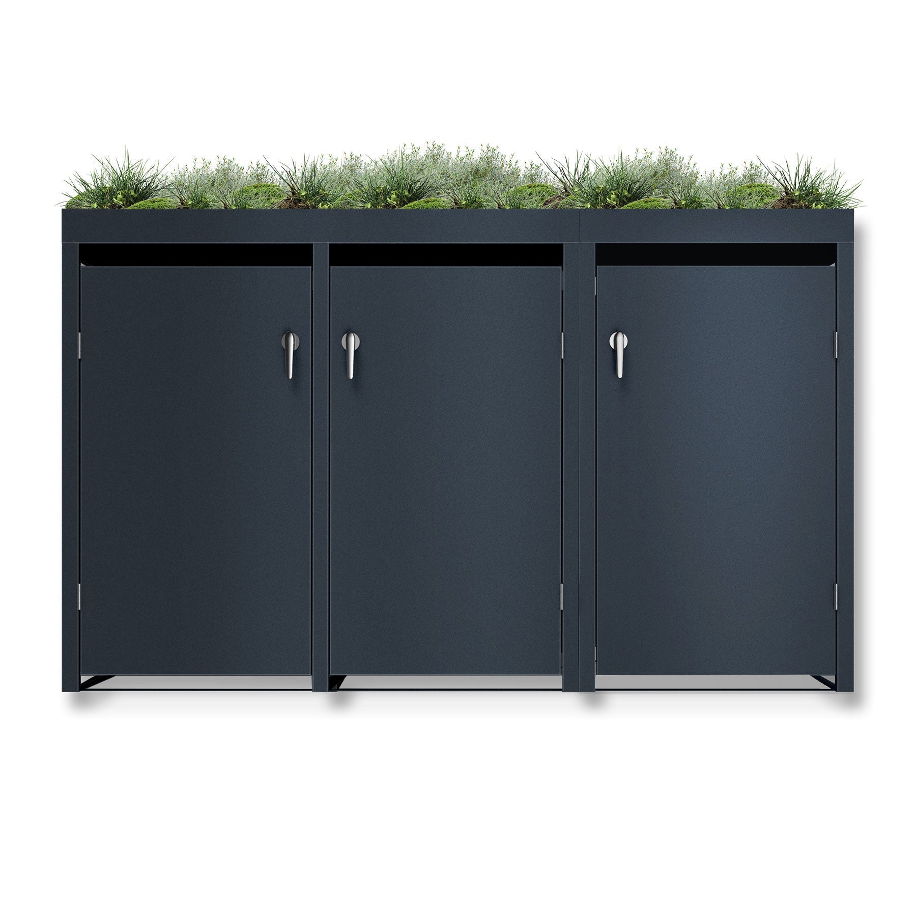 Metzler Mülltonnenbox mit Pflanzdach | 3er | massiv & rostfrei | 3x 240l | RAL7016 Anthrazitgrau matt