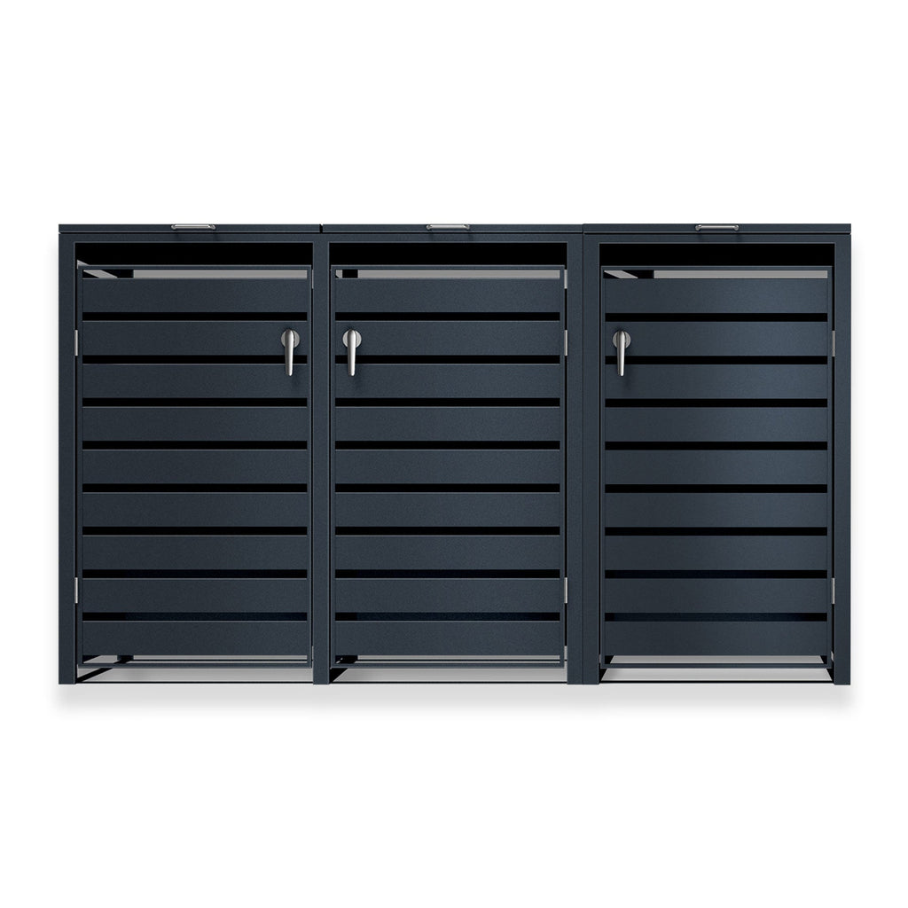Metzler Mülltonnenbox | 3er | rostfrei und massiv | mit Sichtstreifen | 3x 240l | RAL7016 Anthrazitgrau matt