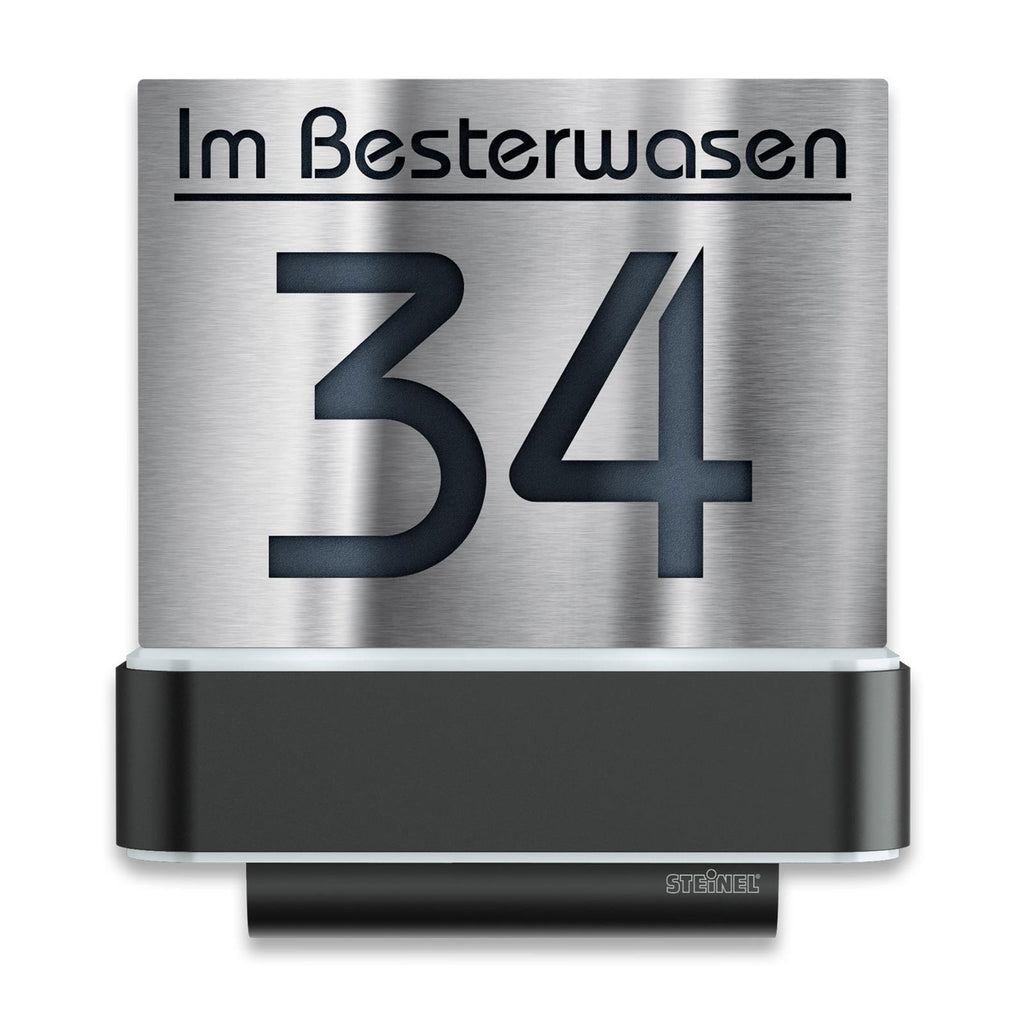 LED-Hausnummernschild von Steinel | L820 | Anthrazit und Edelstahl | Sensor & Bluetooth