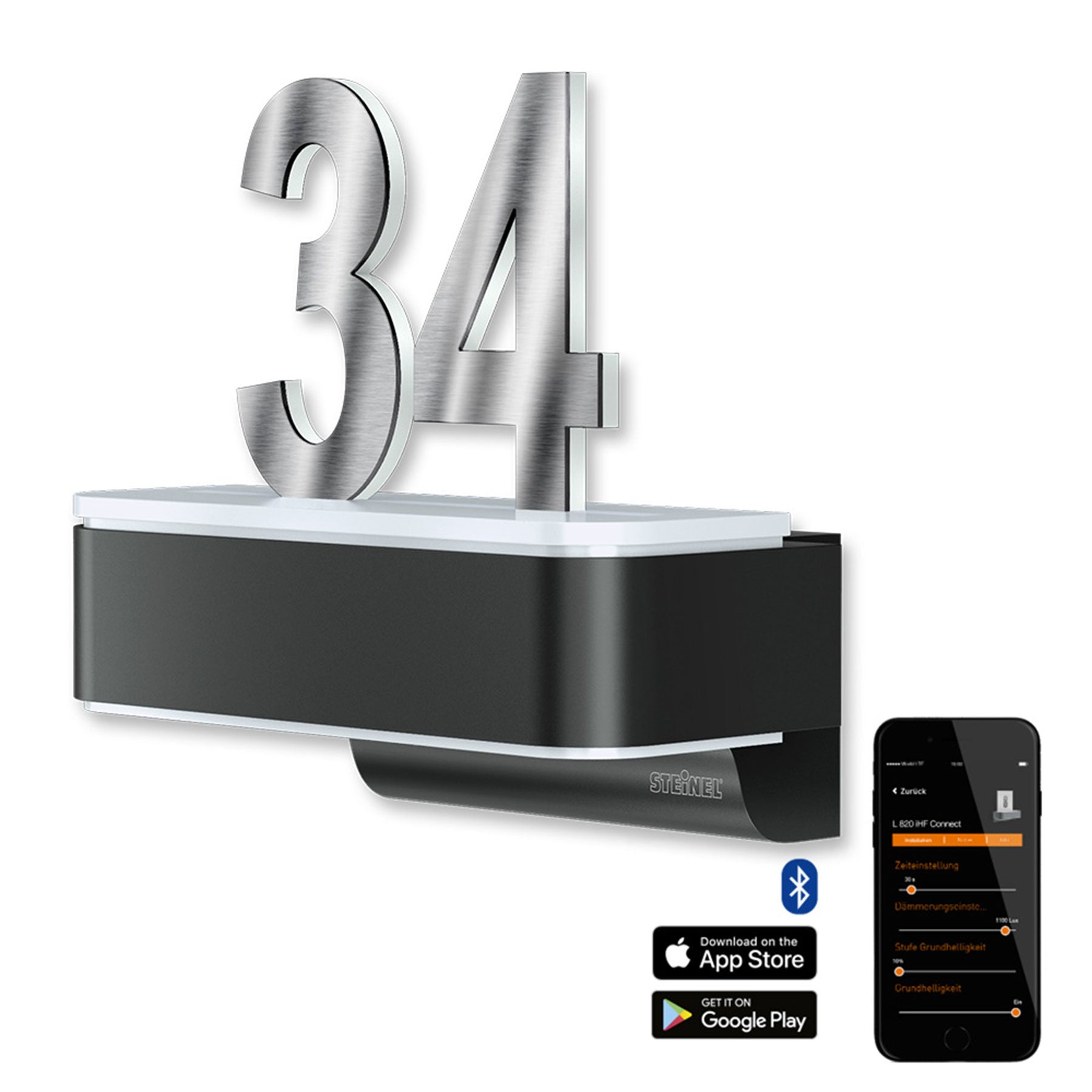 LED-Hausnummernschild von Steinel | L820 | Anthrazit und Edelstahl | Sensor & Bluetooth