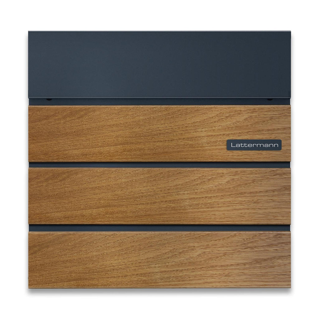 Metzler Briefkasten Holzoptik Eiche | Anthrazit RAL7016 mit Edelstahl Namensschild | Anton 2