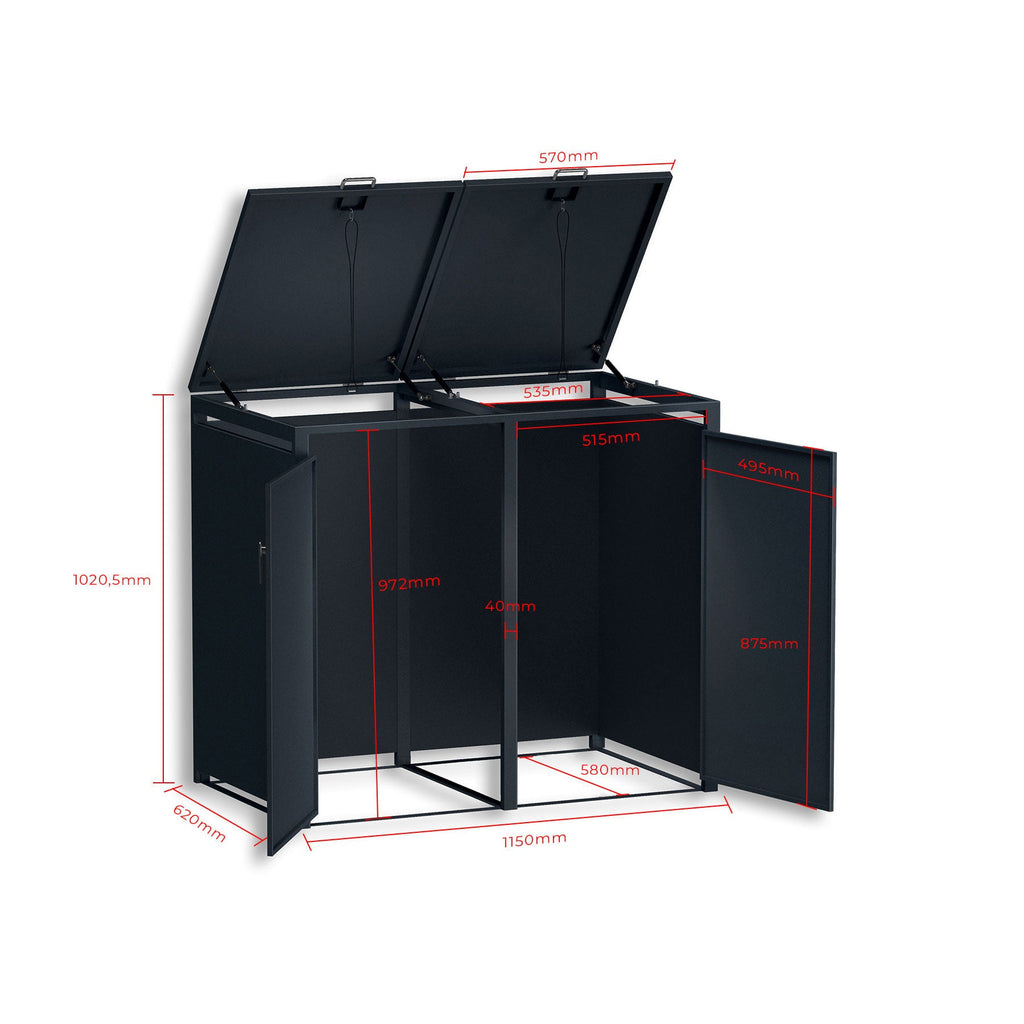 Metzler Mülltonnenbox | zweitürig | rostfrei und massiv | 2x 120l | RAL7016 Anthrazitgrau matt