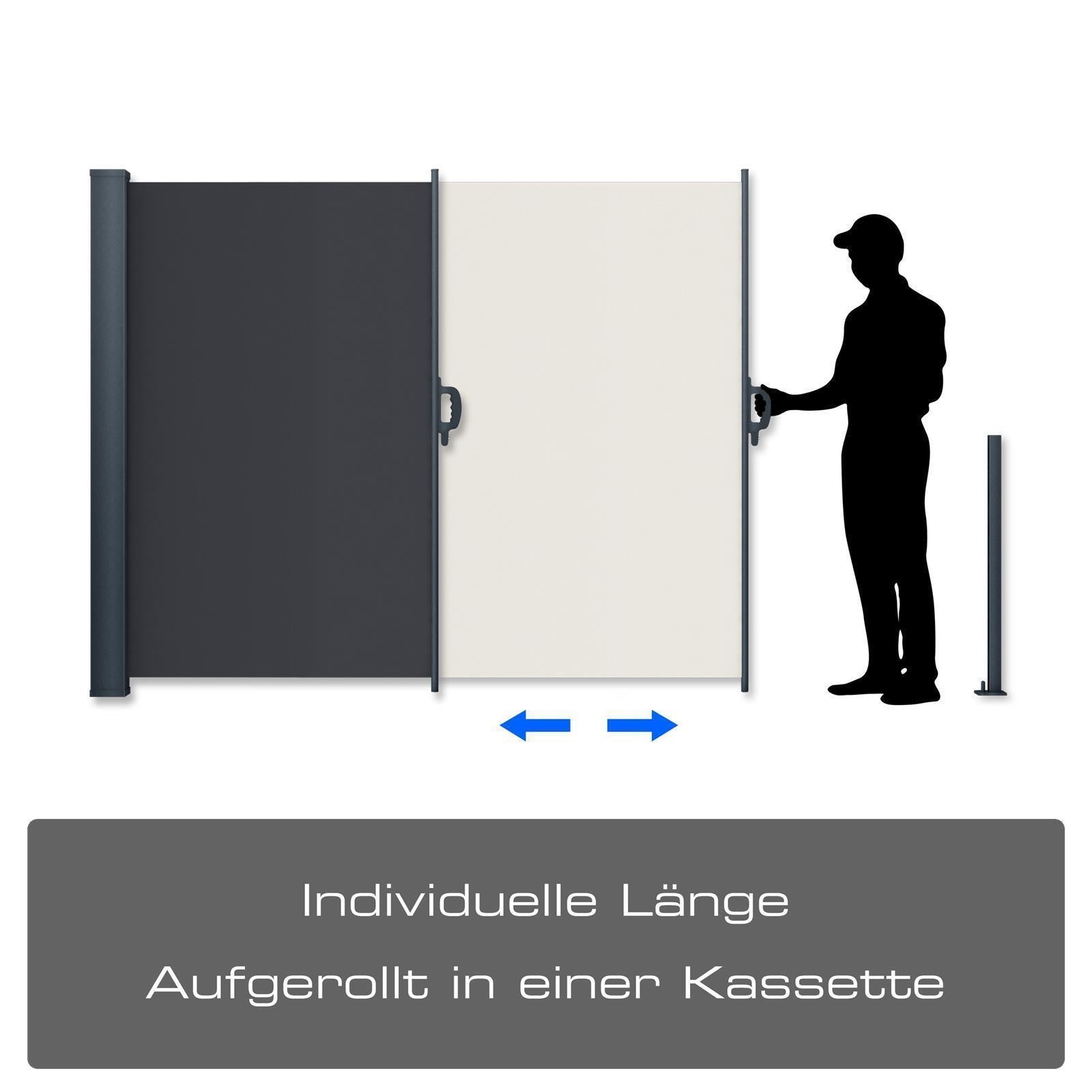 Metzler Seitenmarkise ausziehbar, Sichtschutz für Balkon, Garten & Terrasse, Dunkelgrau