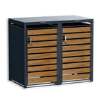 Metzler Mülltonnenbox | 2er | 240l | in Holzoptik | Anthrazit RAL 7016 | aus Stahl | rostfrei & massiv | Türgriff mit Schloss