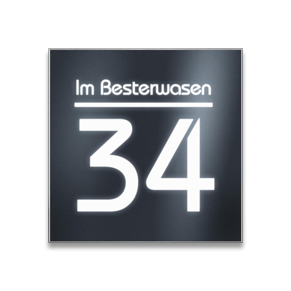 LED-Hausnummernschild in Anthrazit mit Straße