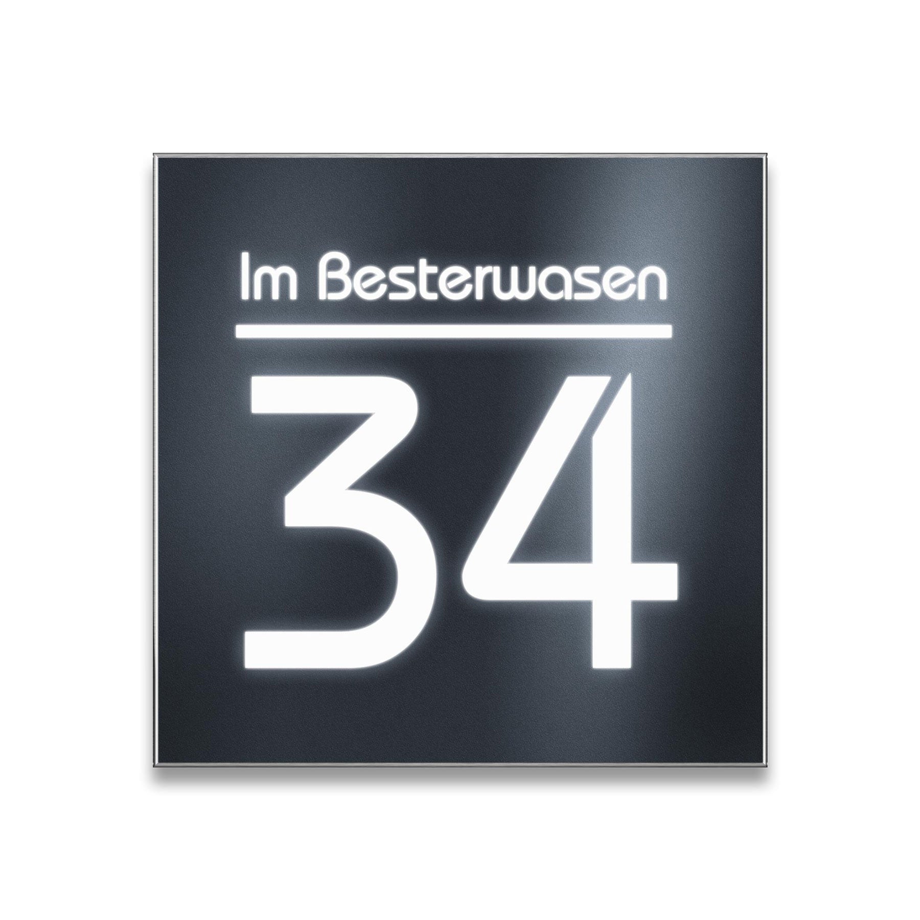 LED-Hausnummernschild in Anthrazit mit Straße