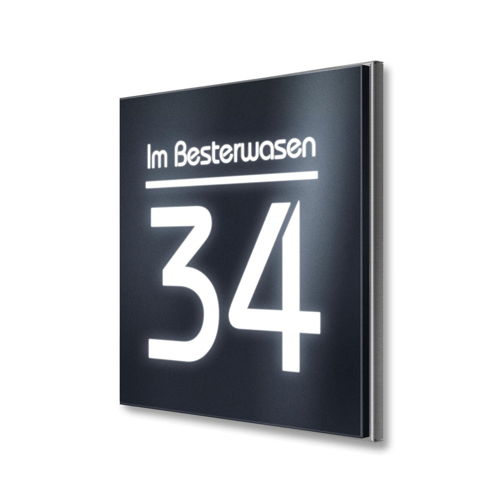 LED-Hausnummernschild in Anthrazit mit Straße