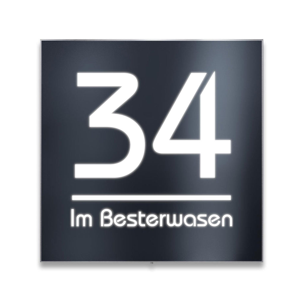 LED-Hausnummernschild in Anthrazit mit Hausnummer groß