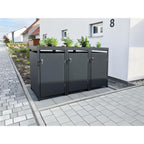 Metzler Mülltonnenbox mit Pflanzdach | 3er | 240l | Anthrazit RAL 7016 | aus Stahl | rostfrei & massiv | Türgriff mit Schloss