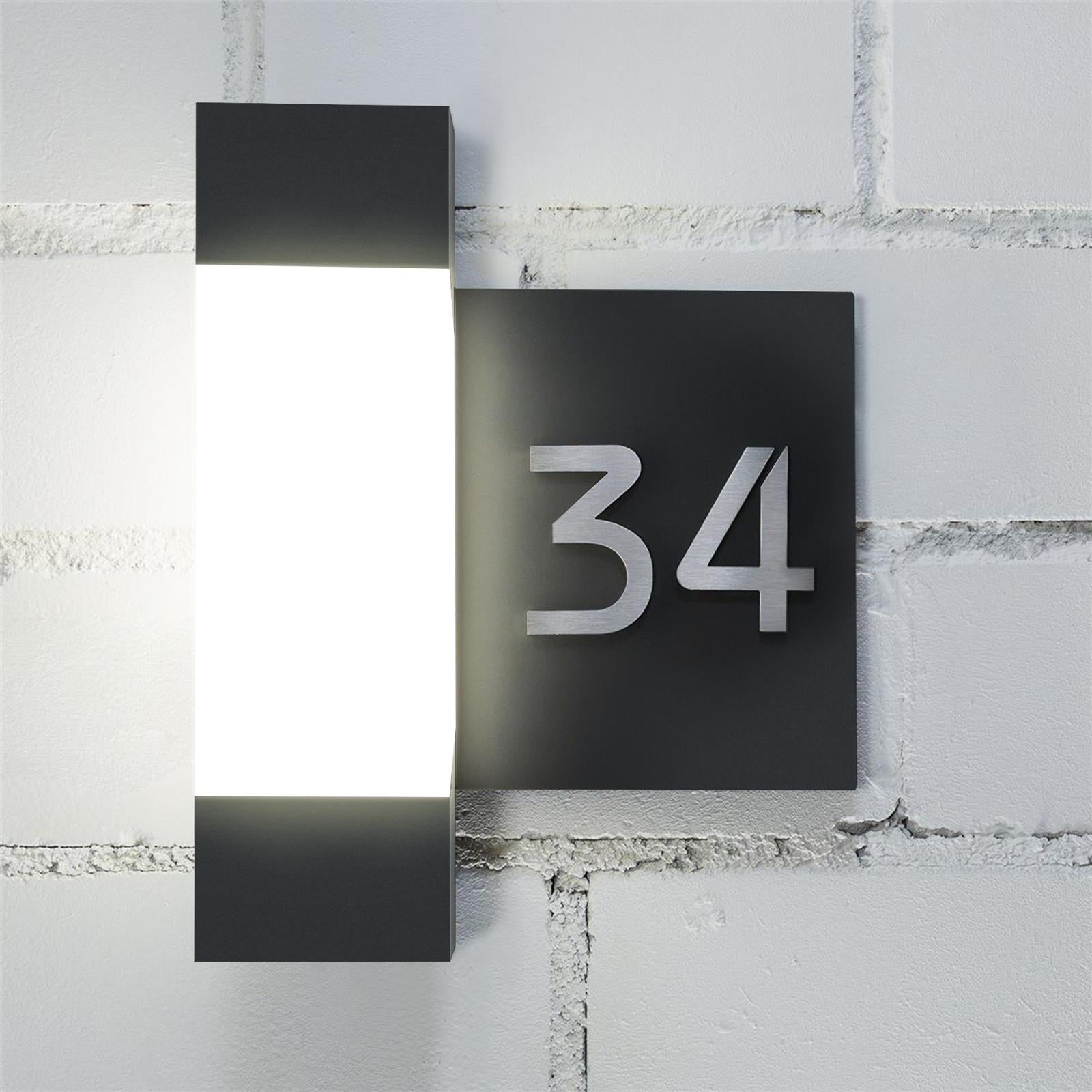 LED Außenleuchte | Anthrazit | Edelstahl Hausnummernschild | Steinbach