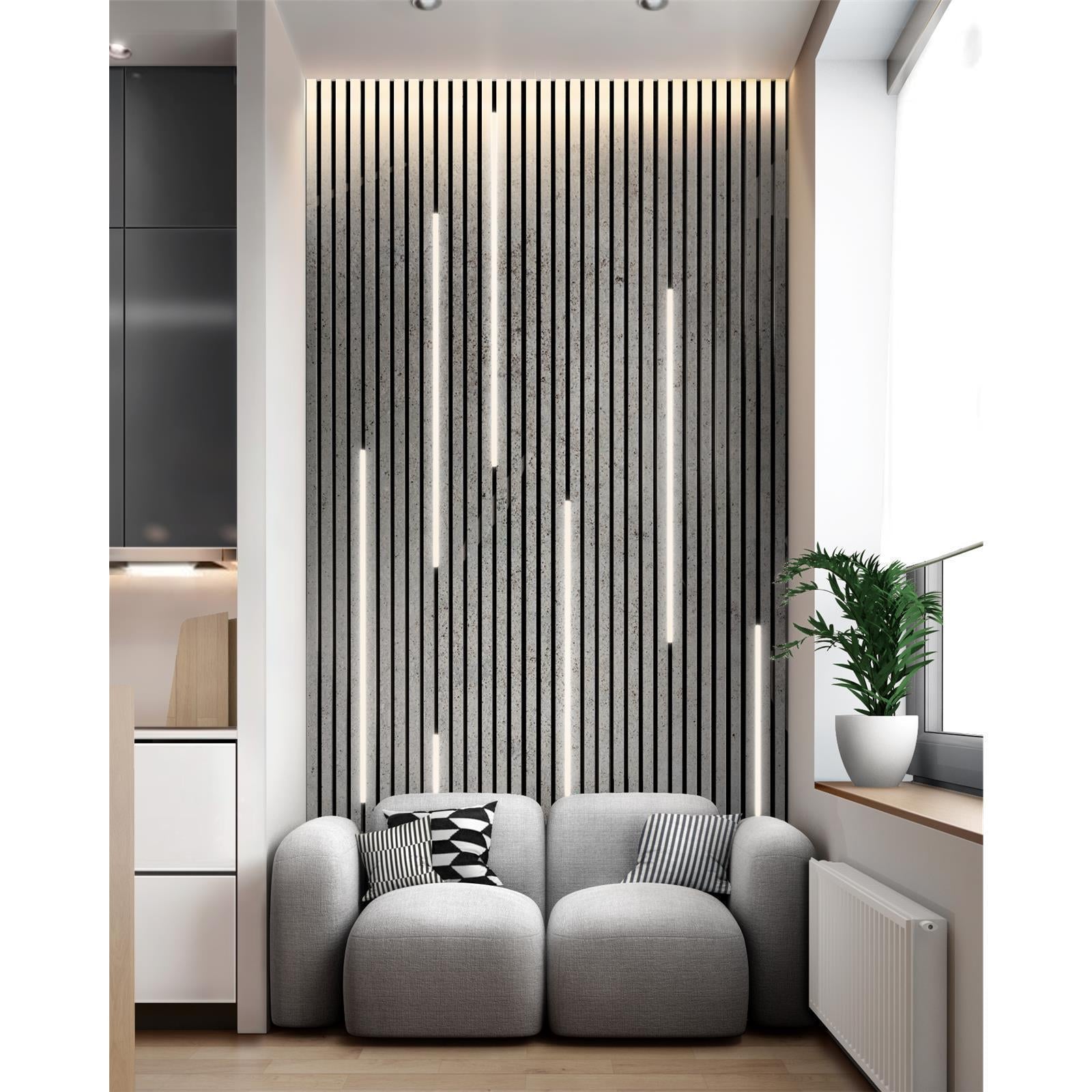 Akustikpaneel Wandverkleidung Lamellenwand Melamine | 240 x 60 x 2,2 cm | Betonoptik | Filz schwarz