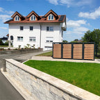 Metzler Mülltonnenbox | 4er | 240l | in Holzoptik | Anthrazit RAL 7016 | aus Stahl | rostfrei & massiv | Türgriff mit Schloss