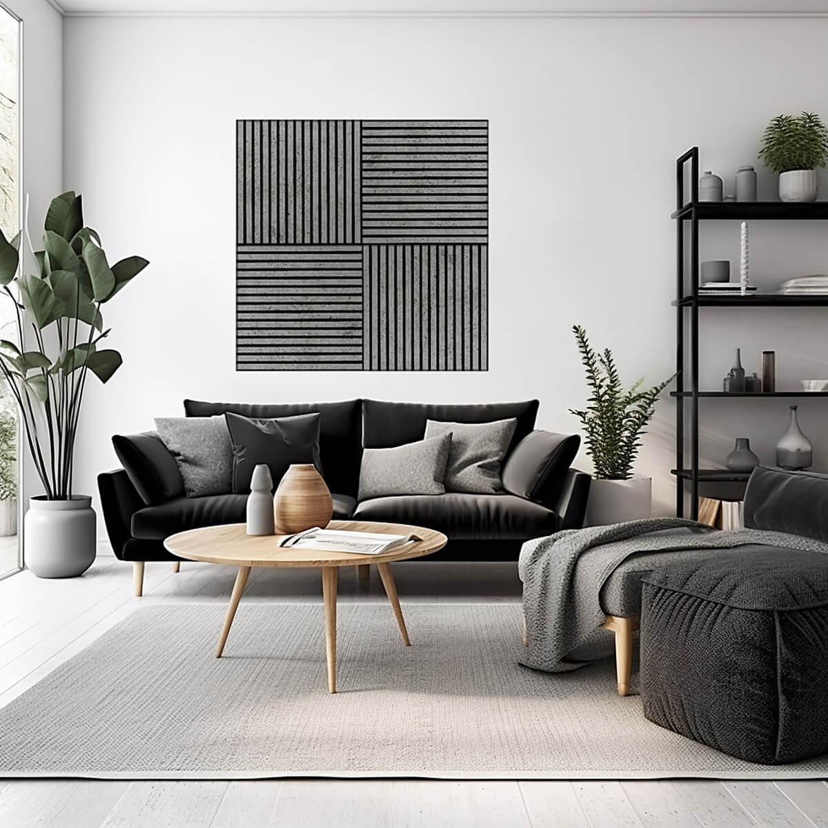 Akustikpaneel Wandverkleidung Lamellenwand | Betonoptik | SET | Filz schwarz