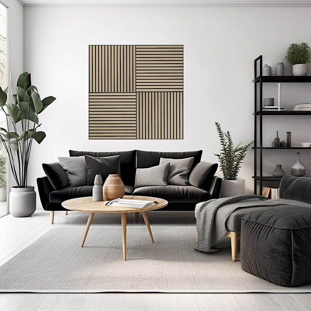 Akustikpaneel Wandverkleidung Lamellenwand Echtholz Furnier | SET | Eiche klassisch | Filz schwarz