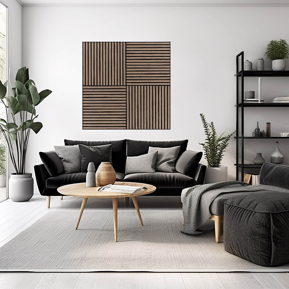 Akustikpaneel Wandverkleidung Lamellenwand Echtholz Furnier | SET | Eiche rustikal antik | Filz schwarz