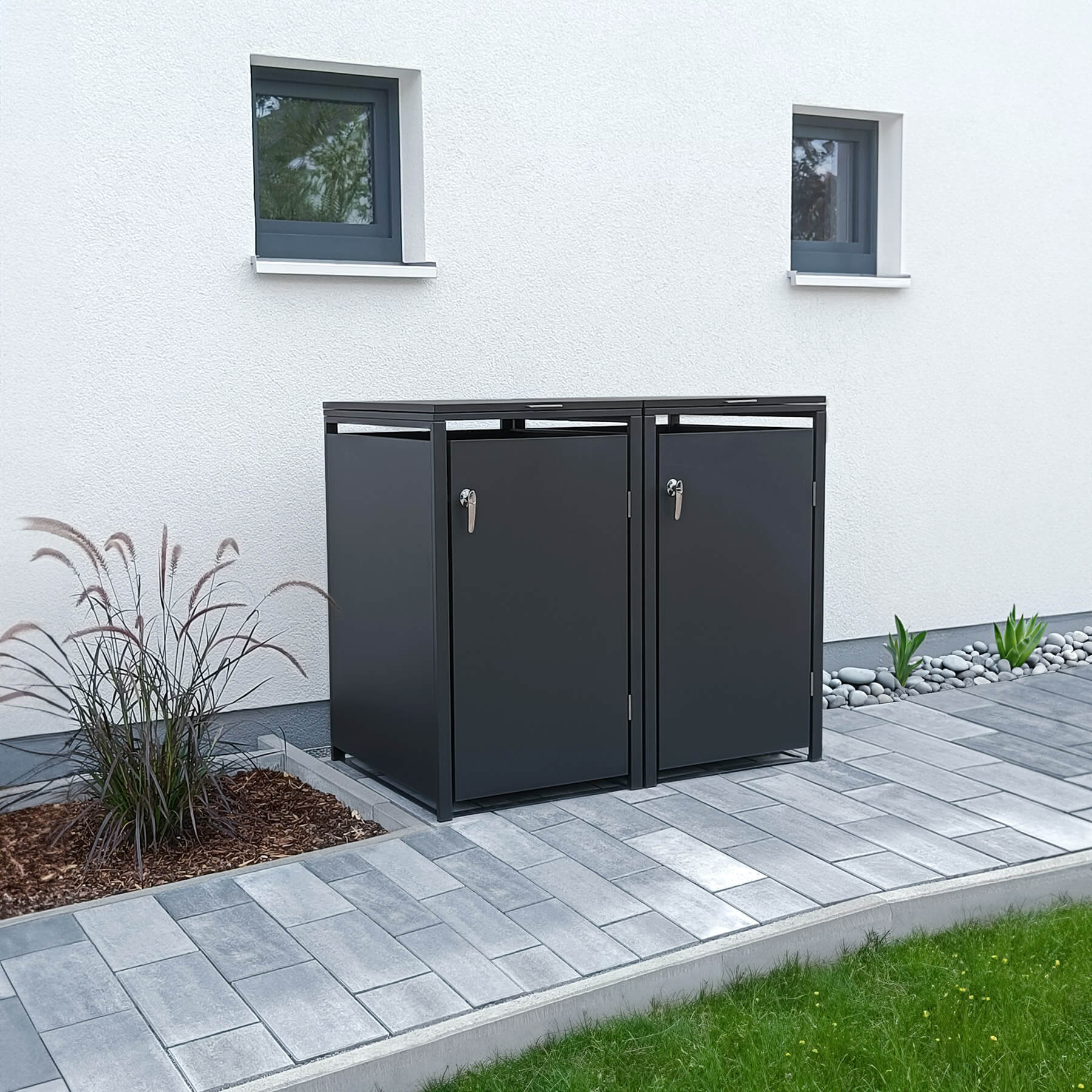 Metzler Mülltonnenbox | 2er | 240l | aus Stahl | rostfrei & massiv | Türgriff mit Schloss