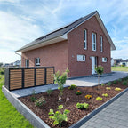 Metzler Mülltonnenbox | 4er | 240l | in Holzoptik | Anthrazit RAL 7016 | aus Stahl | rostfrei & massiv | Türgriff mit Schloss