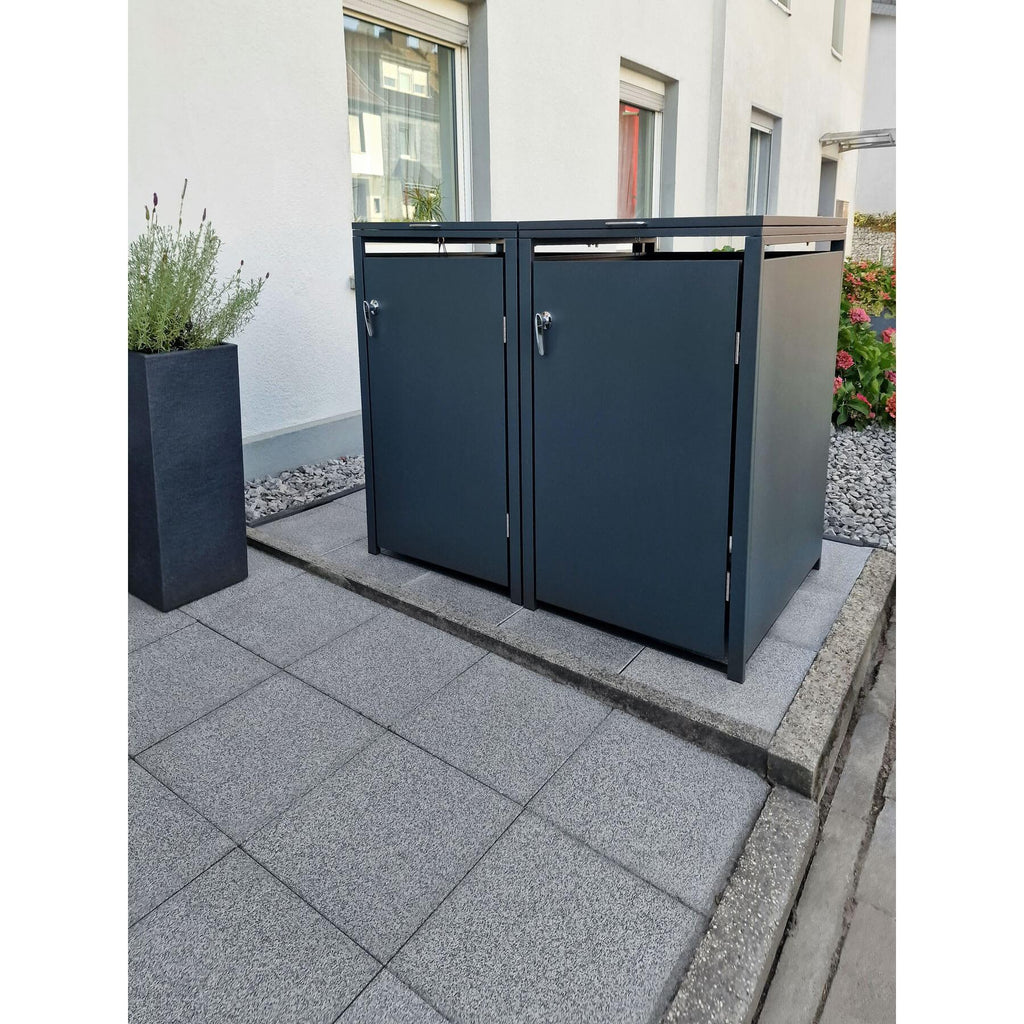 Metzler Mülltonnenbox | 2er | 240l | aus Stahl | rostfrei & massiv | Türgriff mit Schloss
