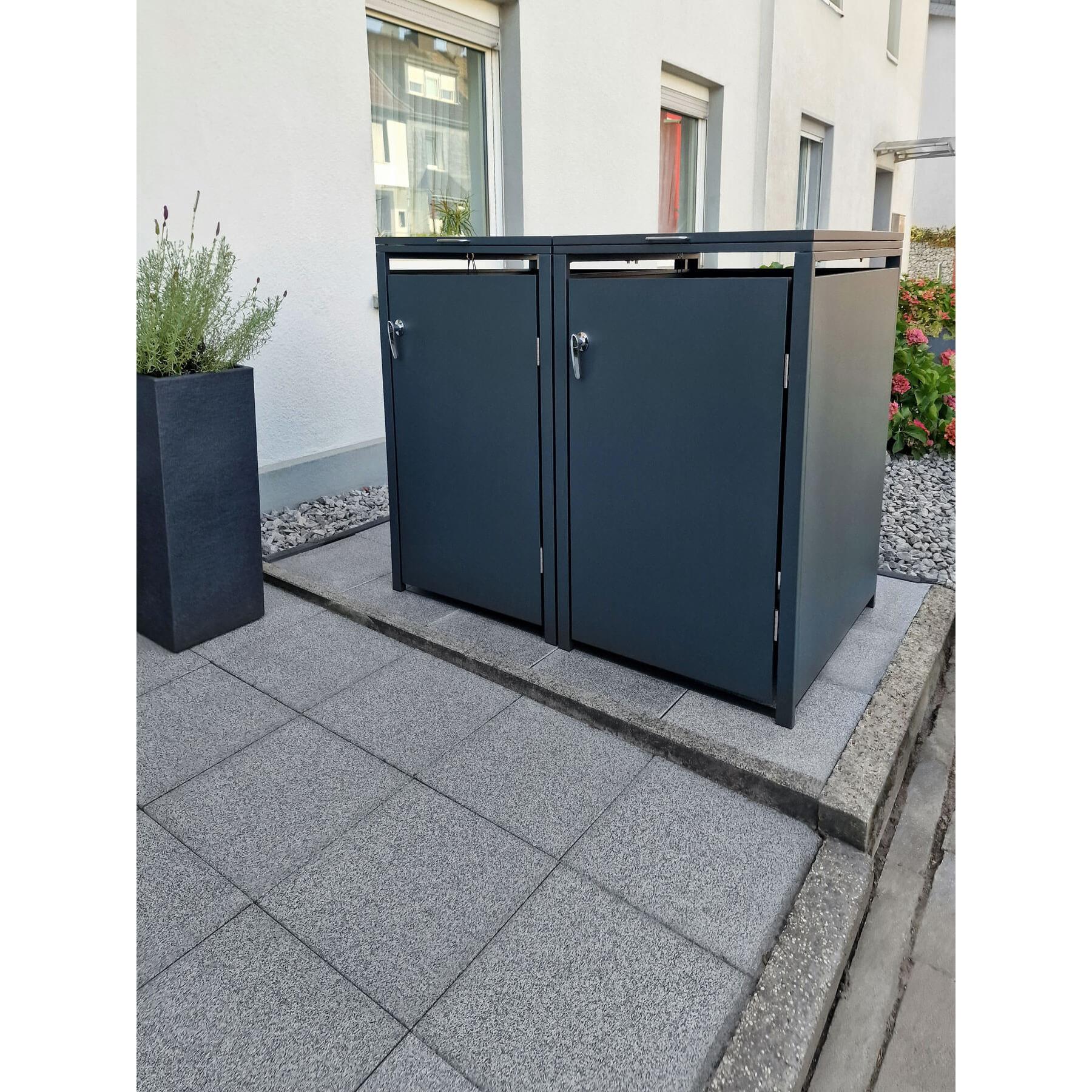 Metzler Mülltonnenbox | 2er | 240l | aus Stahl | rostfrei & massiv | Türgriff mit Schloss