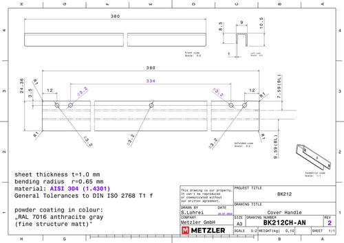 Mailbox BK212-LM-VN-AN inkl. 2 Türgriffe (AN+VA)