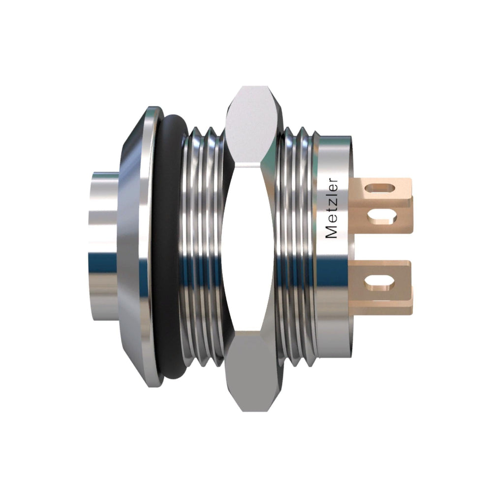 Metzler - Drucktaster 12mm - LED Ringbeleuchtung Blau - IP67 IK10 - Edelstahl - Hervorstehend - Lötkontakte