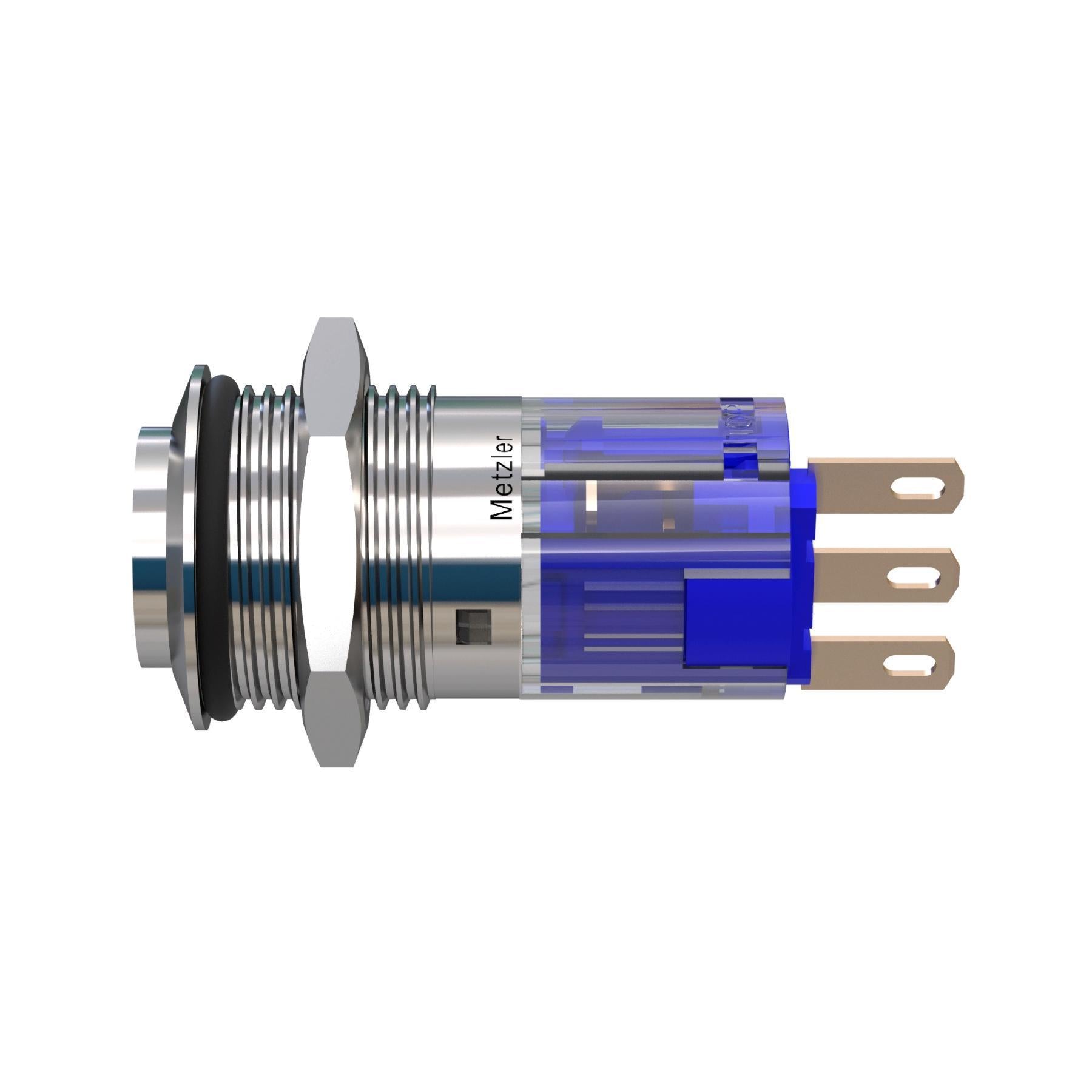 Metzler - Drucktaster 16mm - LED Punktbeleuchtung Gelb - IP67 IK10 - Edelstahl - Hervorstehend - Lötkontakte