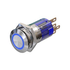 Metzler - Drucktaster 16mm - LED Ringbeleuchtung Blau - IP67 IK10 - Edelstahl - Flach - Lötkontakte