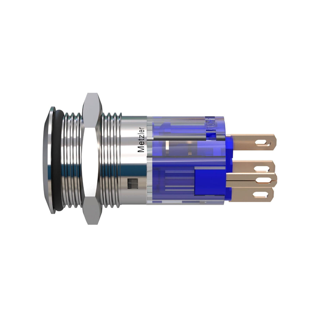 Metzler - Drucktaster 16mm - LED Ringbeleuchtung Weiß - IP67 IK10 - Edelstahl - Flach - Lötkontakte