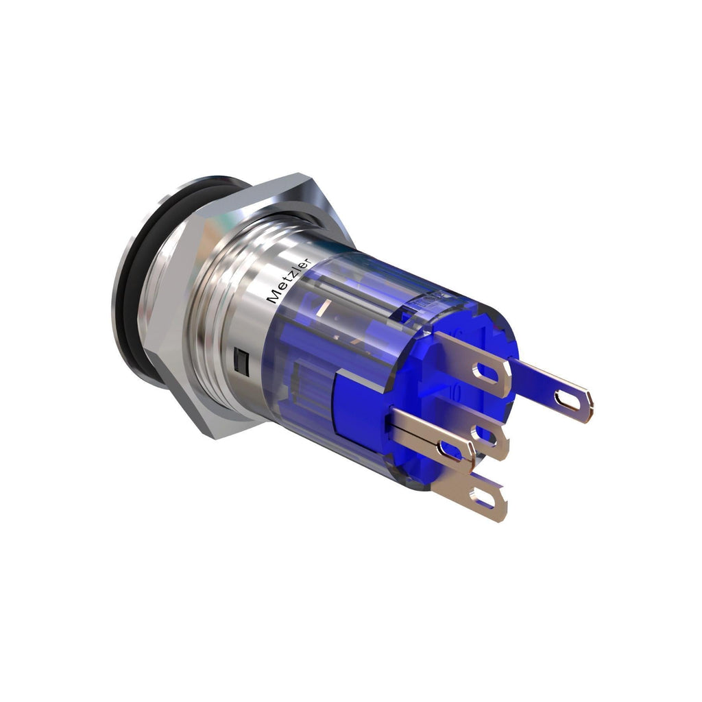 Metzler - Drucktaster 16mm - LED Ringbeleuchtung Weiß - IP67 IK10 - Edelstahl - Flach - Lötkontakte