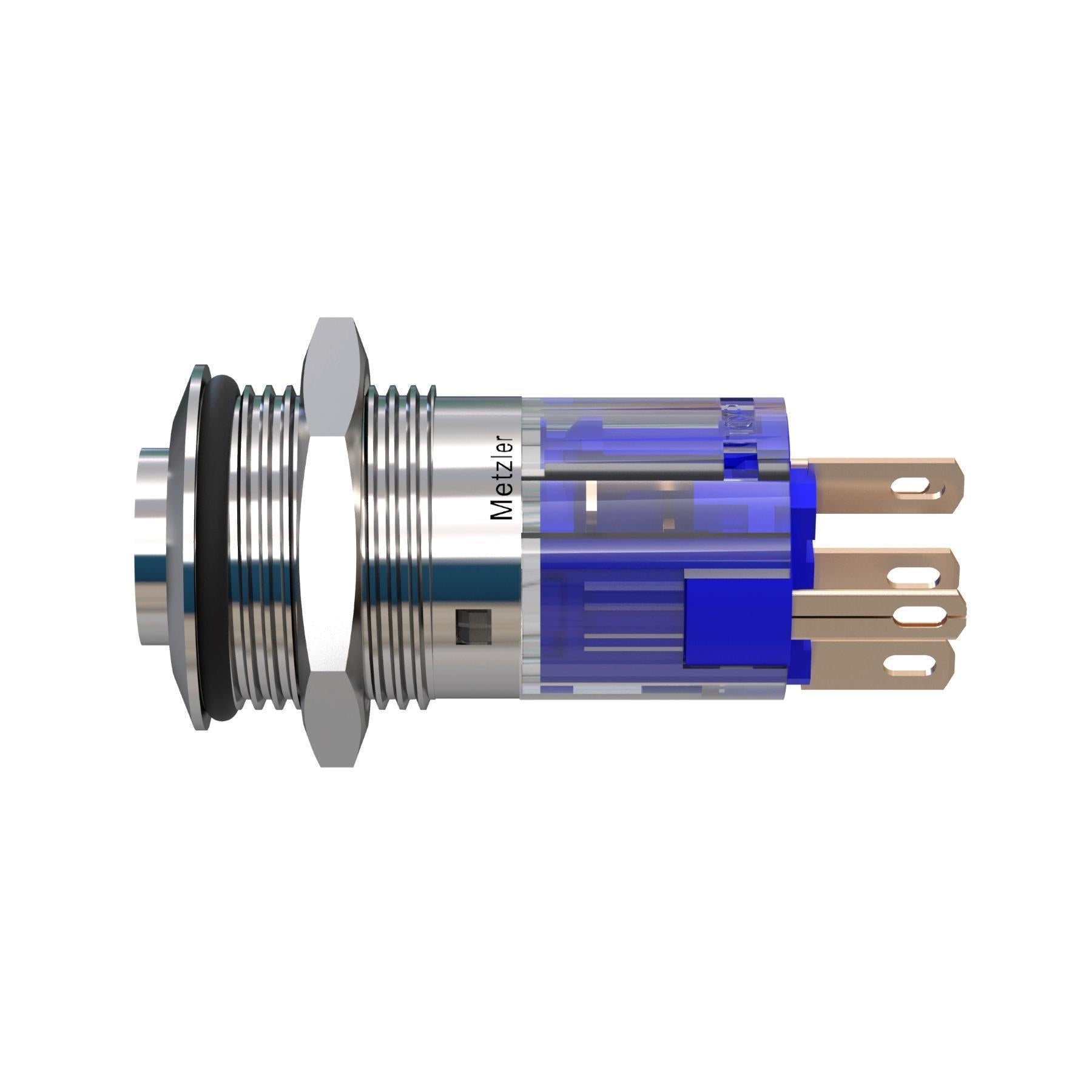 Metzler - Drucktaster 16mm - LED Ringbeleuchtung Gelb - IP67 IK10 - Edelstahl - Hervorstehend - Lötkontakte