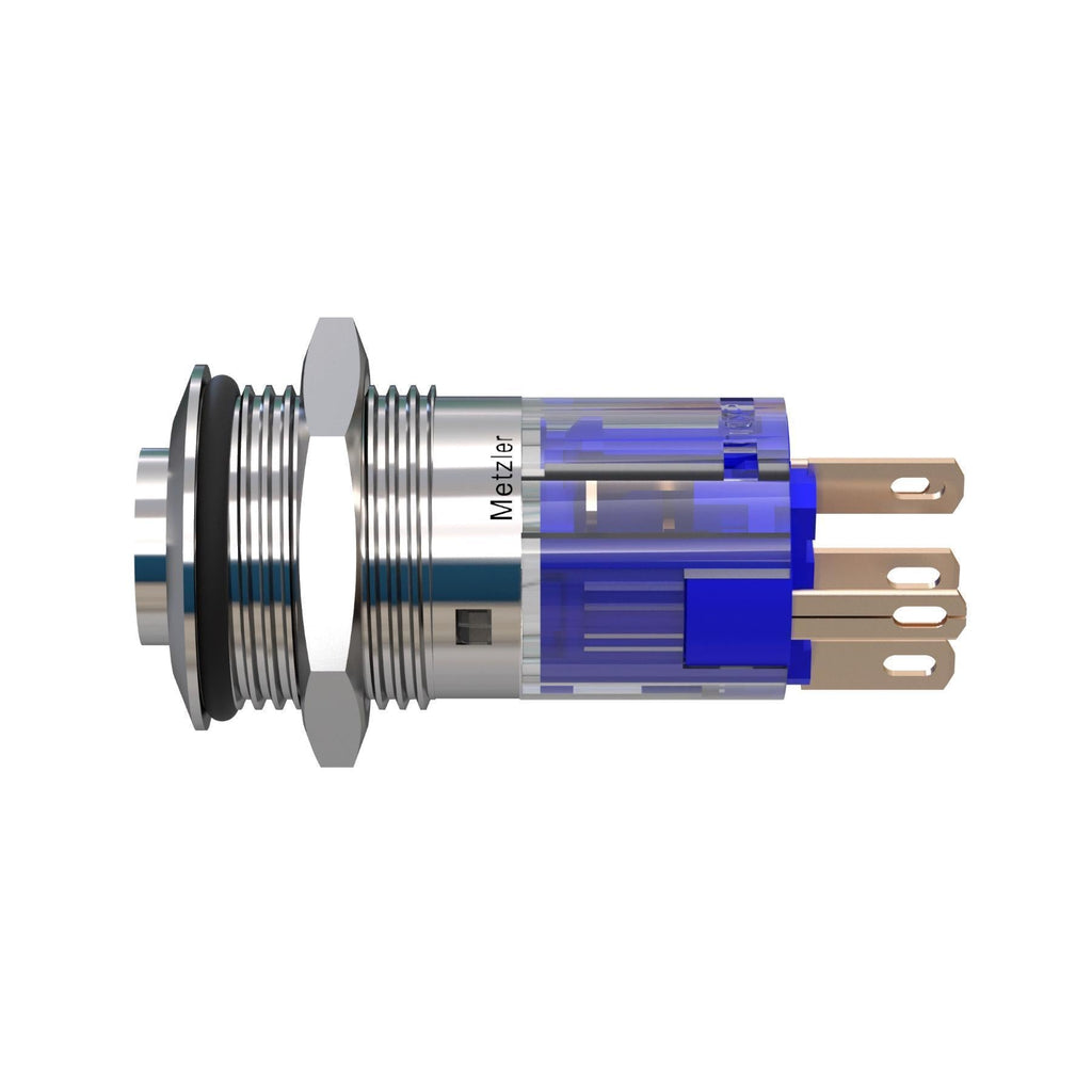 Metzler - Drucktaster 16mm - LED Ringbeleuchtung Weiß - IP67 IK10 - Edelstahl - Hervorstehend - Lötkontakte