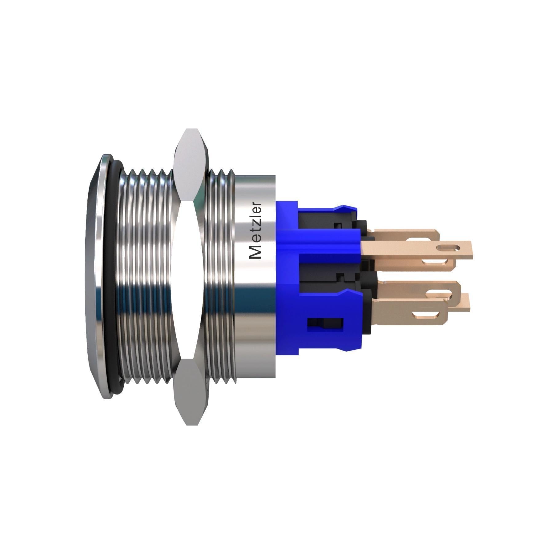 Metzler - Drucktaster 22mm - LED Symbol Power Weiß - IP67 IK10 - Edelstahl - Flach - Lötkontakte