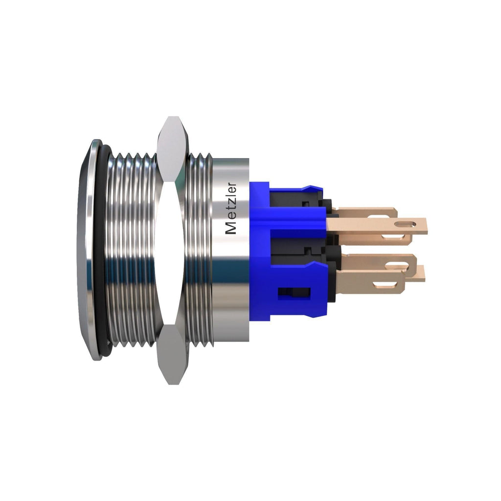 Metzler - Drucktaster 22mm - LED Ringbeleuchtung Rot - IP67 IK10 - Edelstahl - Flach - Lötkontakte