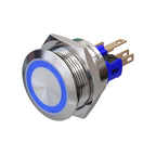 Metzler - Drucktaster 22mm - LED Ringbeleuchtung Blau - IP67 IK10 - Edelstahl - Flach - Lötkontakte