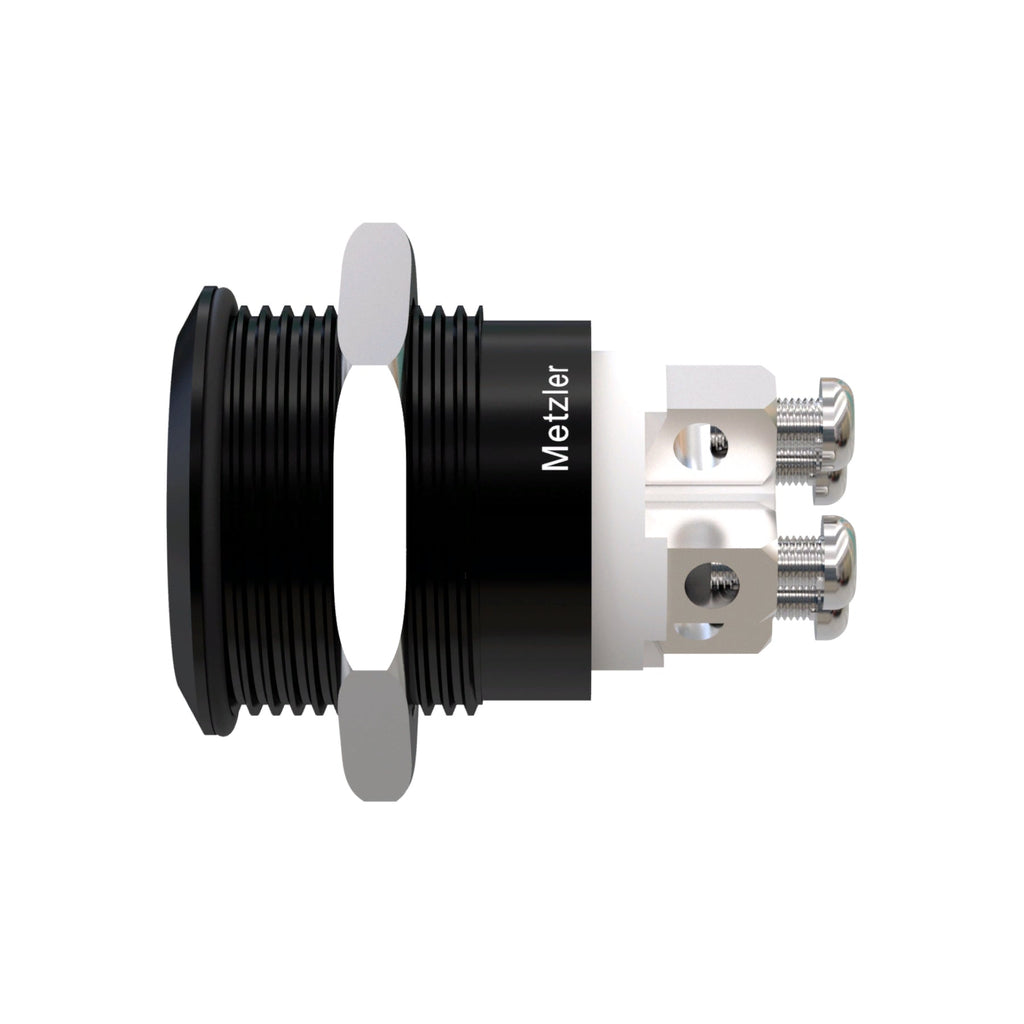 Metzler - Drucktaster 19mm - LED Ringbeleuchtung Blau - IP67 IK10 - Aluminium - Flach - Schraubkontakte