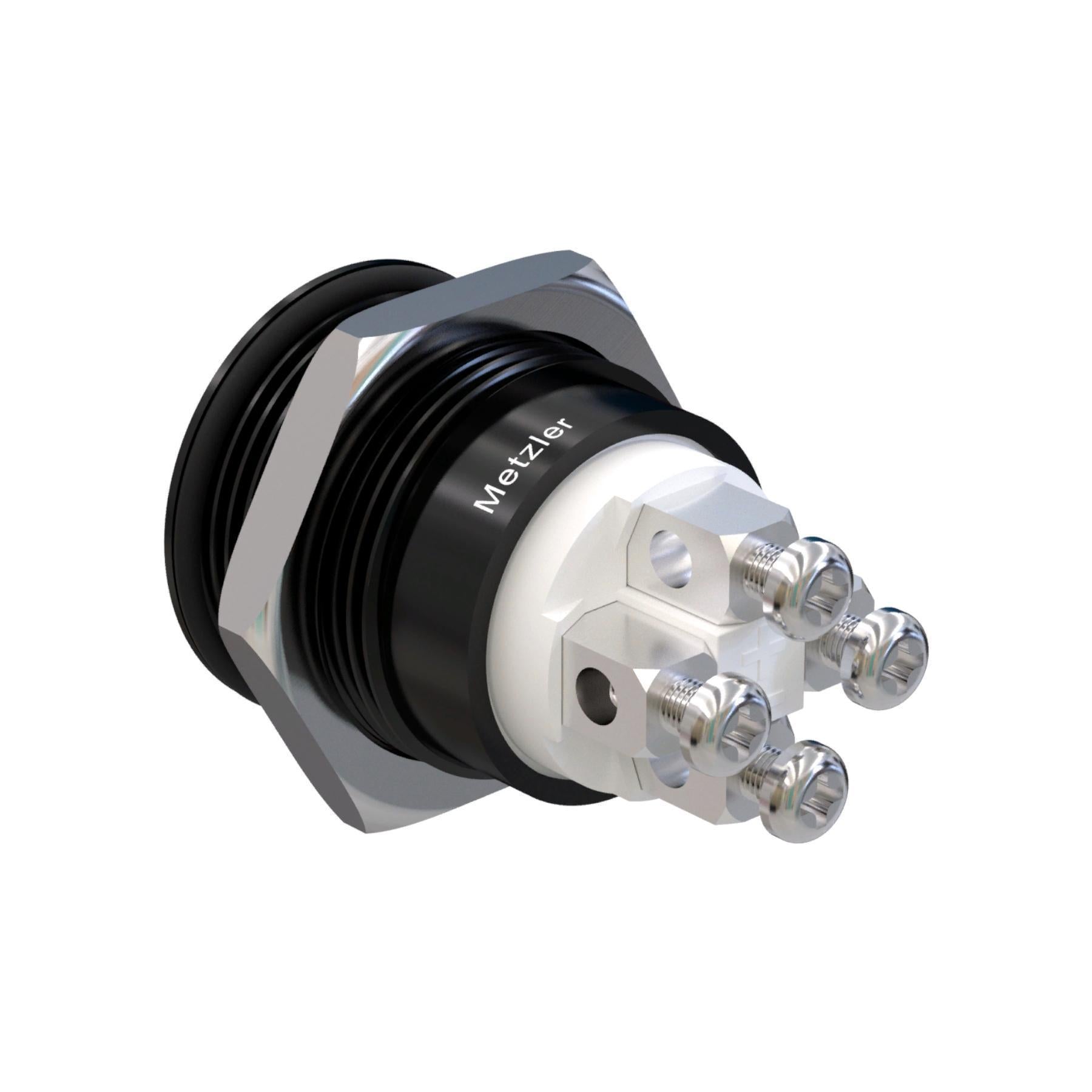 Metzler - Drucktaster 19mm - LED Ringbeleuchtung Blau - IP67 IK10 - Aluminium - Flach - Schraubkontakte