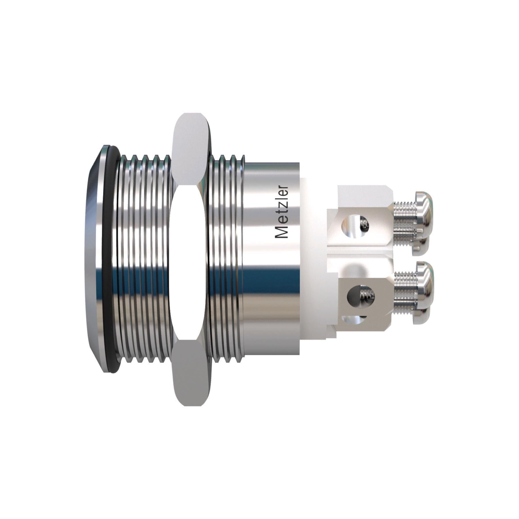 Metzler - Drucktaster 19mm - LED Symbol Licht 230 V Weiß - IP67 IK10 - Edelstahl - Flach - Schraubkontakte