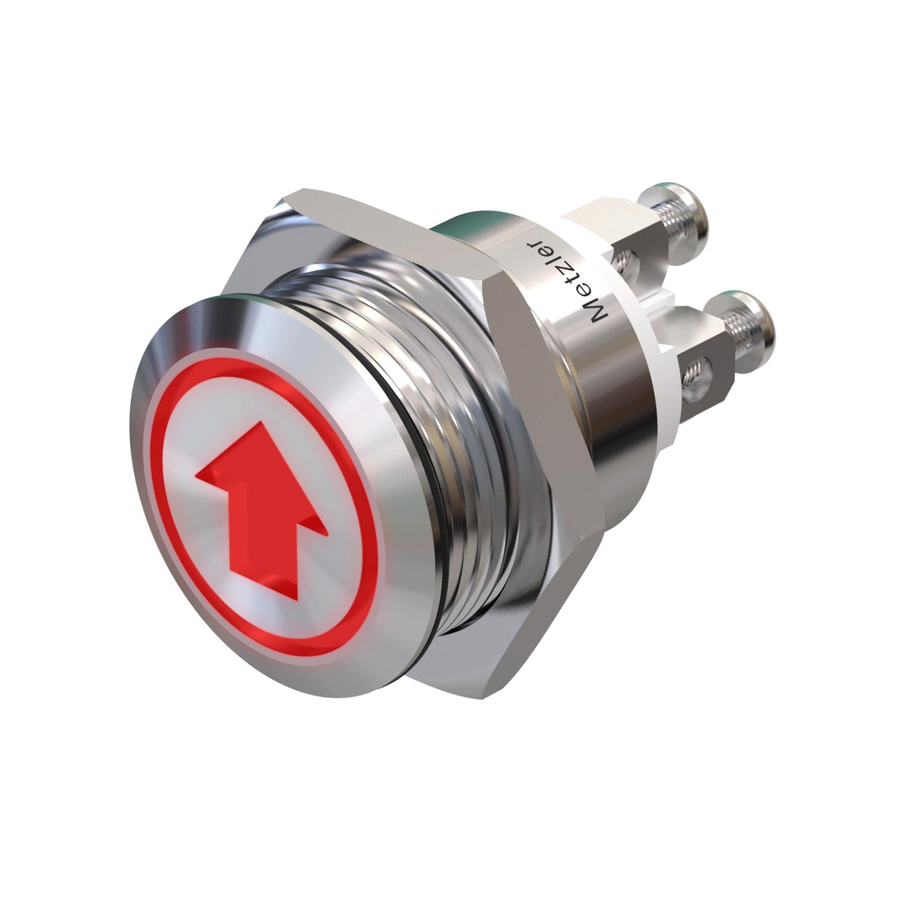 Metzler - Drucktaster 19mm - LED Symbol Pfeil Rot - IP67 IK10 - Edelstahl - Flach - Schraubkontakte