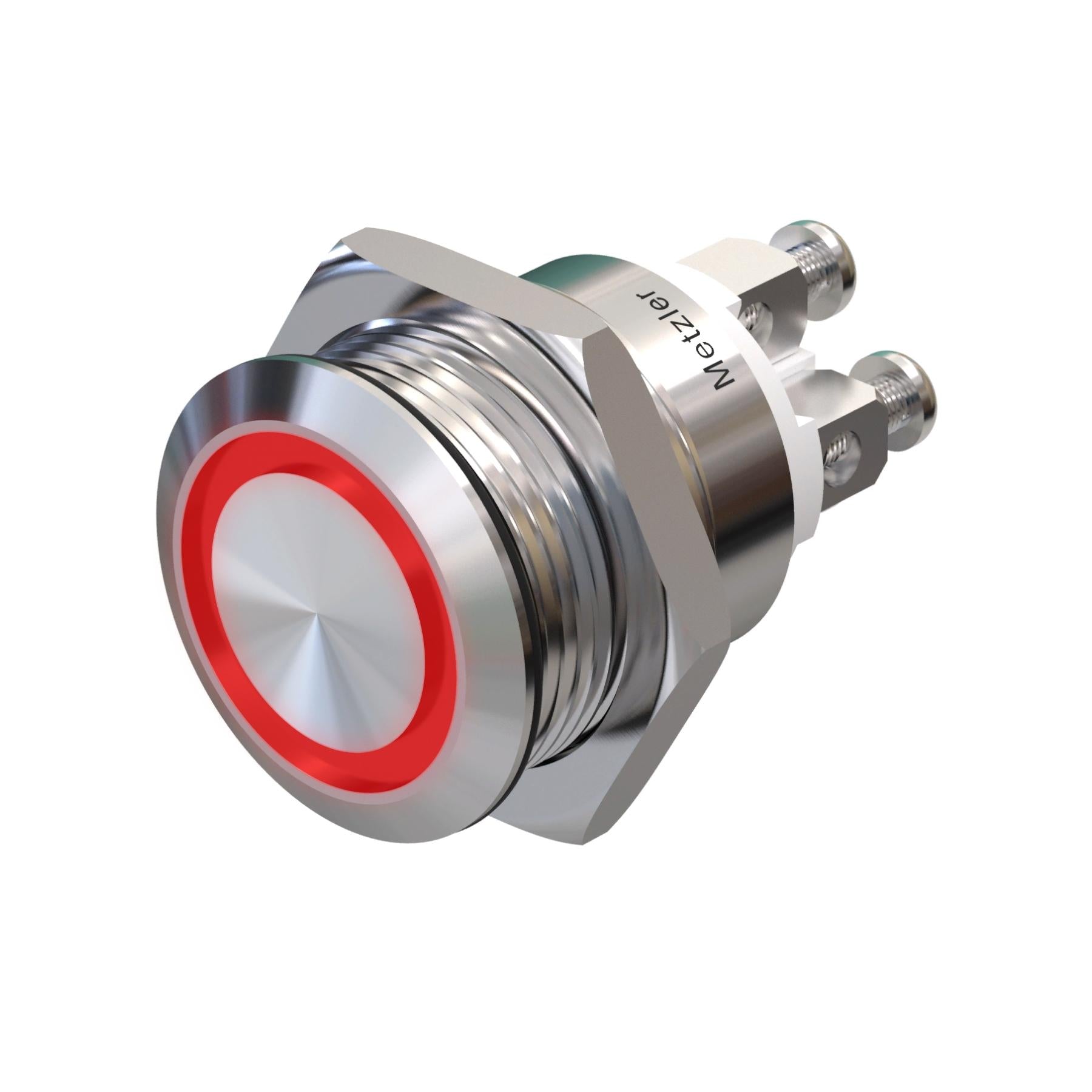 Metzler - Drucktaster 19mm - LED Ringbeleuchtung Rot - IP67 IK10 - Edelstahl - Flach - Schraubkontakte