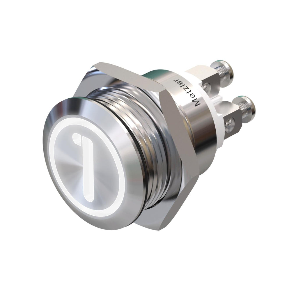 Metzler - Drucktaster 19mm - LED Symbol Ziffer 1 Weiß - IP67 IK10 - Edelstahl - Flach - Schraubkontakte