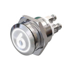 Metzler - Drucktaster 19mm - LED Symbol Ziffer 6 Weiß - IP67 IK10 - Edelstahl - Flach - Schraubkontakte