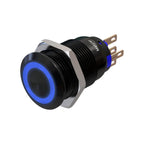 Metzler - Drucktaster 19mm - LED Ringbeleuchtung Blau - IP67 IK10 - Aluminium - Flach - Lötanschluss