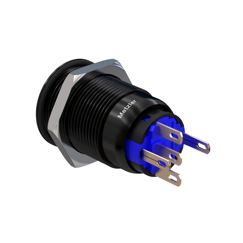 Metzler - Drucktaster 19mm - LED Ringbeleuchtung Grün - IP67 IK10 - Aluminium - Flach - Lötanschluss