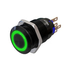Metzler - Drucktaster 19mm - LED Ringbeleuchtung Grün - IP67 IK10 - Aluminium - Flach - Lötanschluss