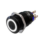 Metzler - Drucktaster 19mm - LED Ringbeleuchtung Weiß - IP67 IK10 - Aluminium - Flach - Lötanschluss
