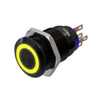 Metzler - Drucktaster 19mm - LED Ringbeleuchtung Gelb - IP67 IK10 - Aluminium - Flach - Lötanschluss