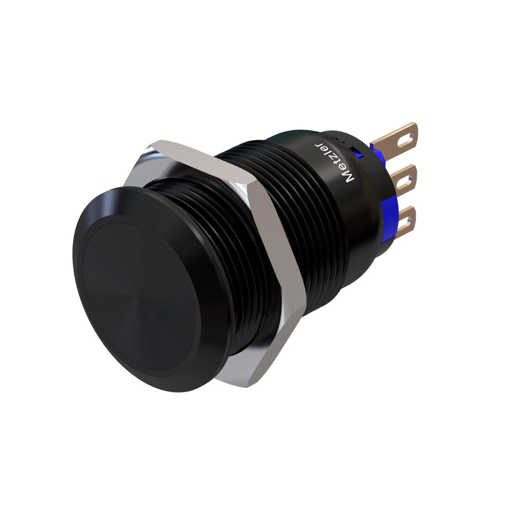Metzler - Drucktaster 19mm - IP67 IK10 - Aluminium - Flach - Lötanschluss