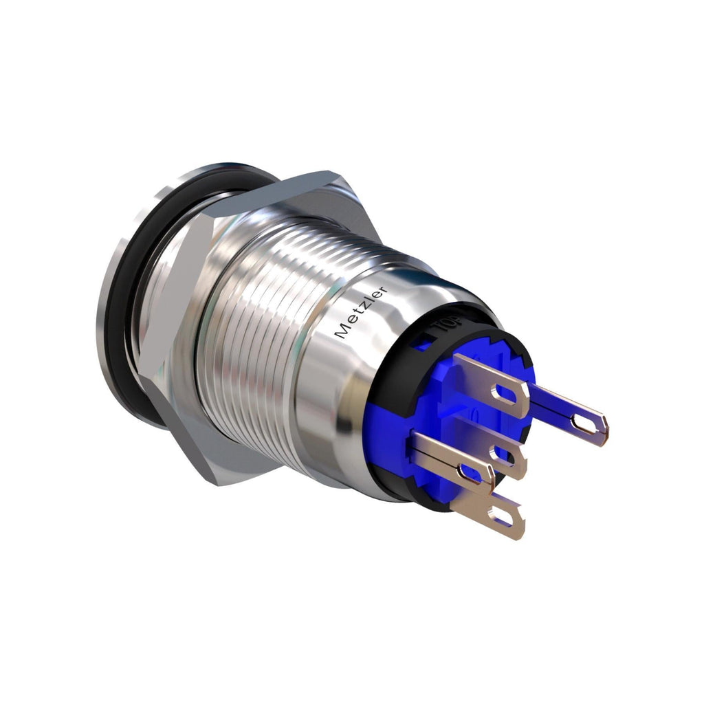 Metzler - Drucktaster 19mm - LED Ringbeleuchtung Weiß - IP67 IK10 - Edelstahl - Flach - Lötkontakte