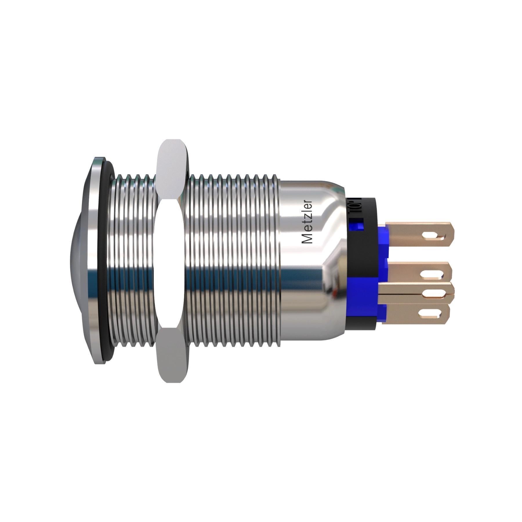 Metzler - Drucktaster 19mm - LED Ringbeleuchtung Rot - IP67 IK10 - Edelstahl - Gewölbt - Lötkontakte